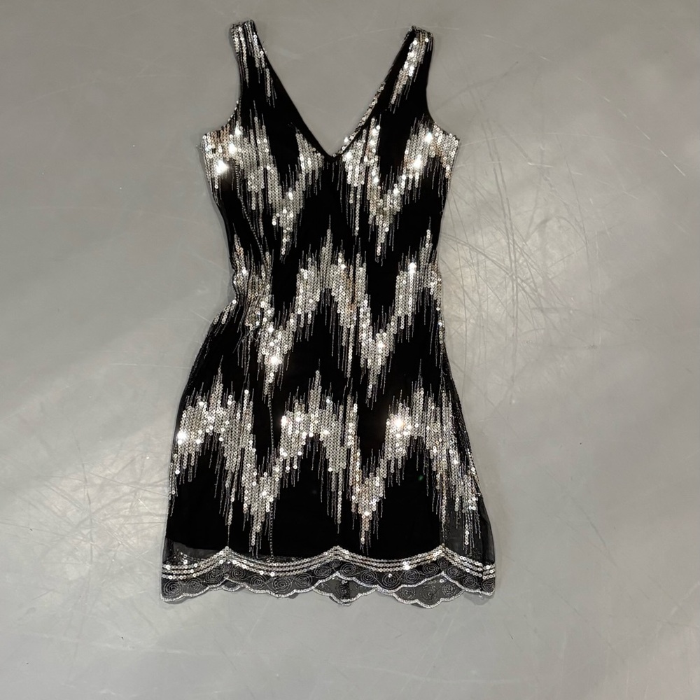 Black and Silver Sequin Mini Dress